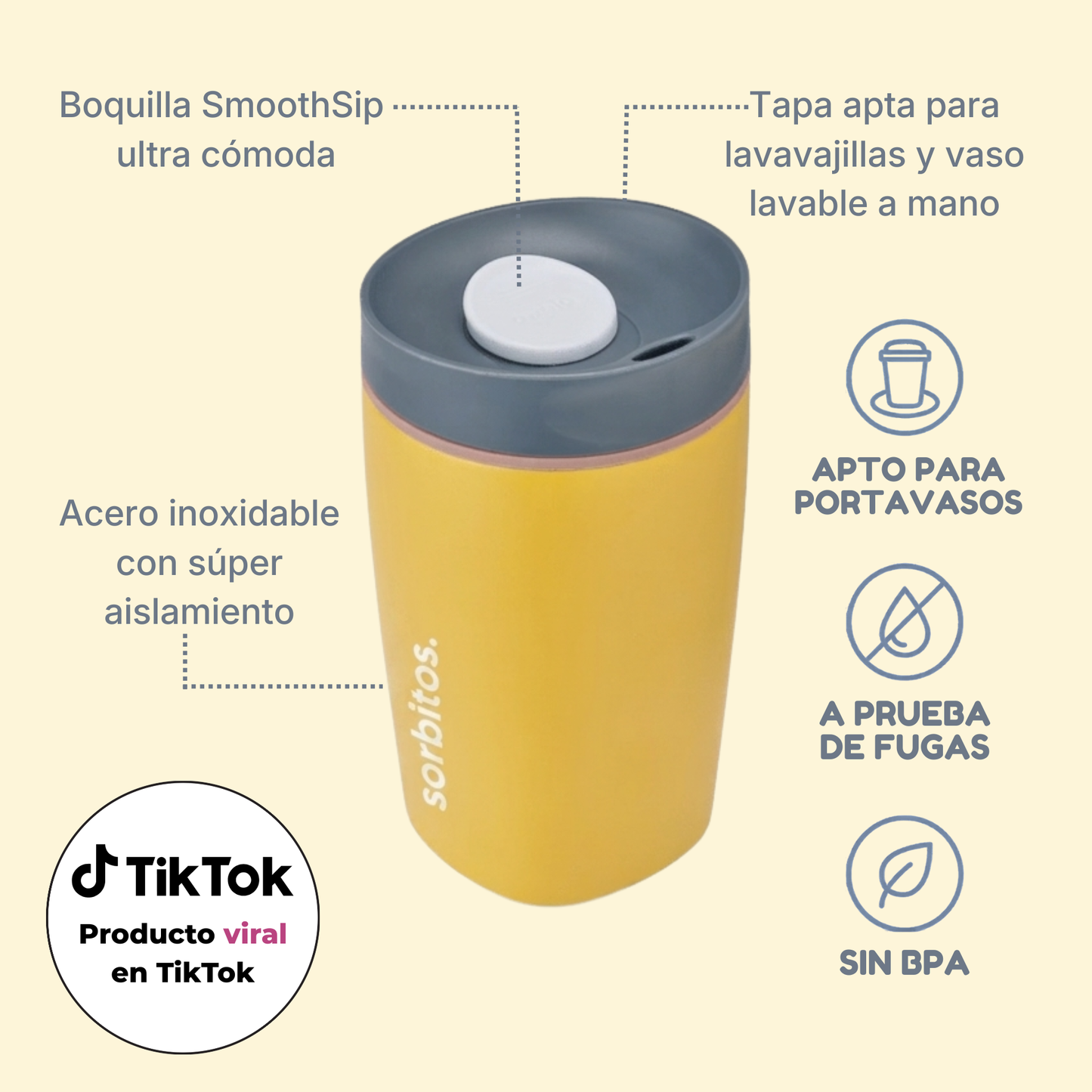 Sorbitos | Tumbler Térmico de Acero Inoxidable con Tecnología SmoothSip™