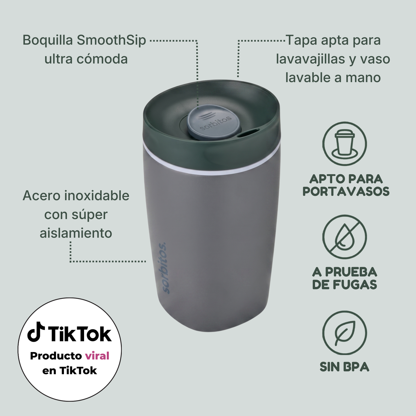 Sorbitos | Tumbler Térmico de Acero Inoxidable con Tecnología SmoothSip™